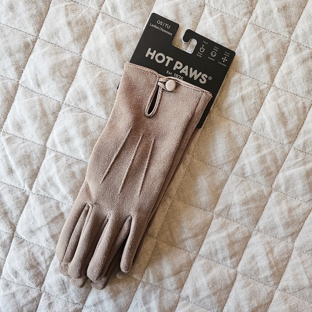 Hot Paws Women’s Suede Look Winter Gloves Tan/ Brown Touchscreen Stretch NWT